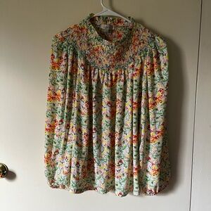 LOFT Multicolor Floral Smocked Blouse